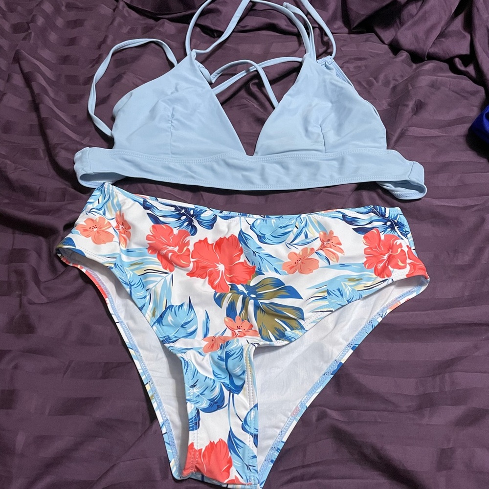 Shein blue and floral bikini